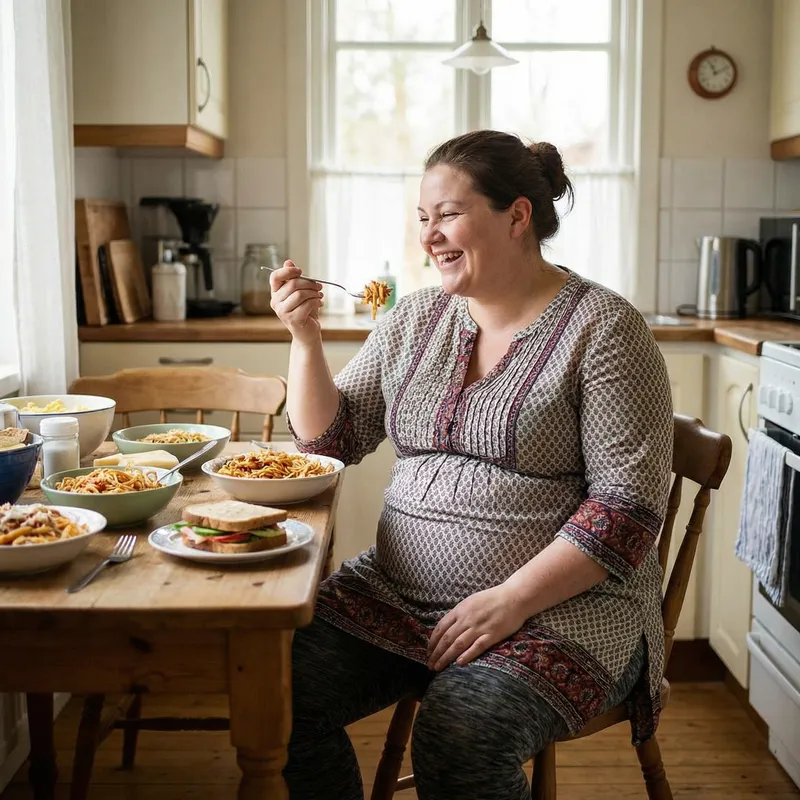 Joyful BBW Enjoying Her Meal