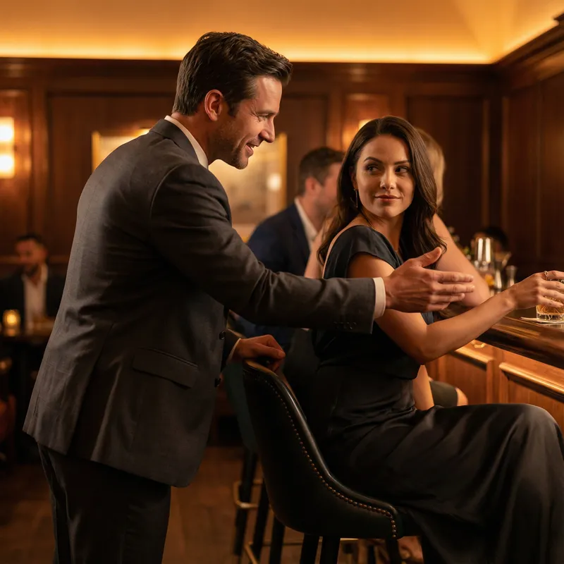 Intimate Bar Scene: Stylish Model Meets Elegance