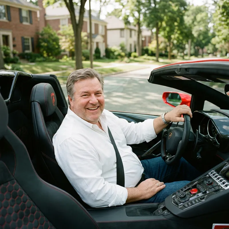 Jovial Man in a Red Lamborghini: A Portrait