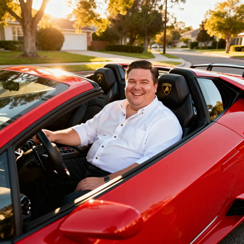 Jovial Man in a Red Lamborghini: A Portrait Jovial Man in a Red Lamborghini: A Portrait