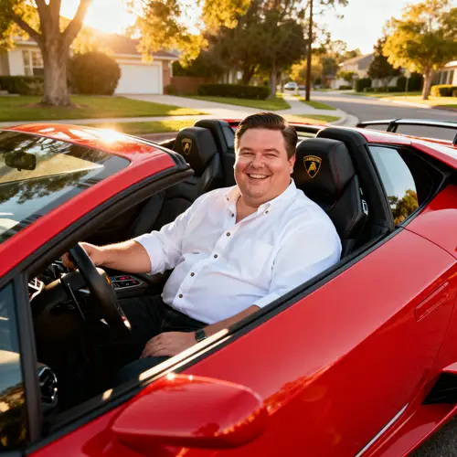 Jovial Man in a Red Lamborghini: A Portrait