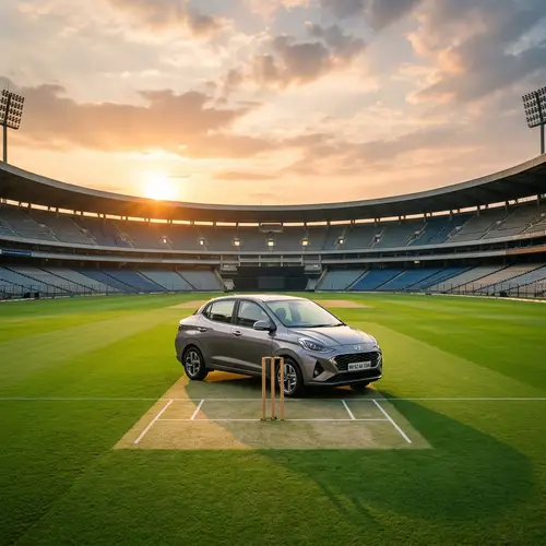 Gray Hyundai Aura Car in Cricket Stadium | Unique Scene