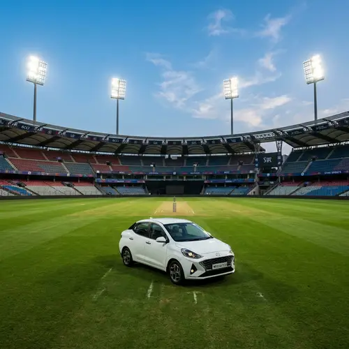 Hyundai Aura Car in Vibrant Cricket Stadium