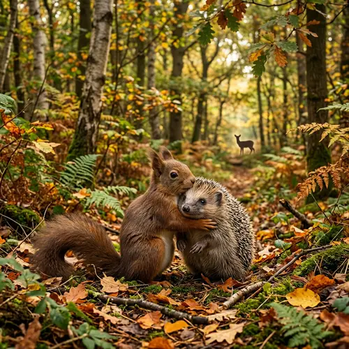 Heartwarming Woodland Hug: Squirrel & Hedgehog