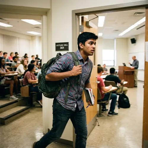 South Asian Male Student Rushing into Class - Study Scene