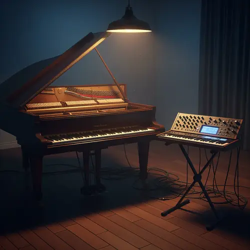 Piano and Synthesizer in a Dark Room