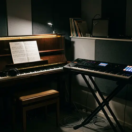 Piano and Synthesizer in a Dark Room