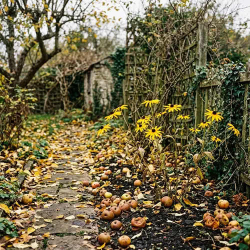 Decrepit Garden Embracing Fall's Melancholy Beauty