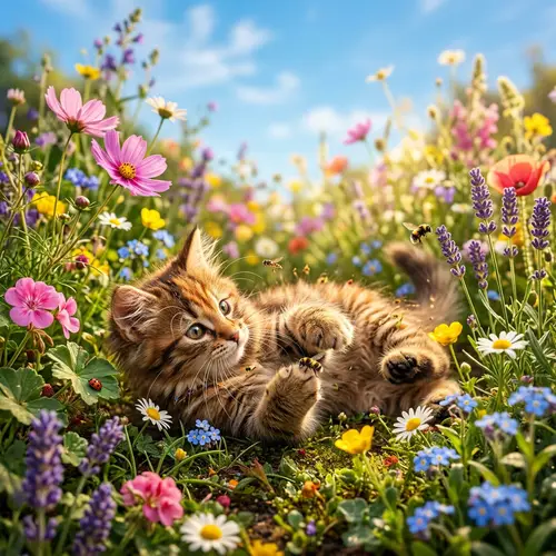Playful Cat in a Sunlit Garden: Macro Details