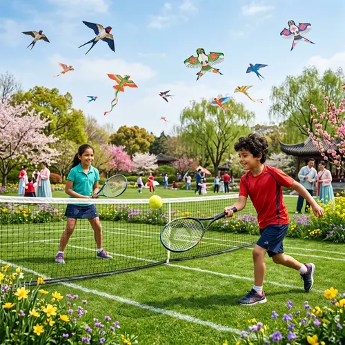 Kids Enjoying Tennis at Qingming Festival