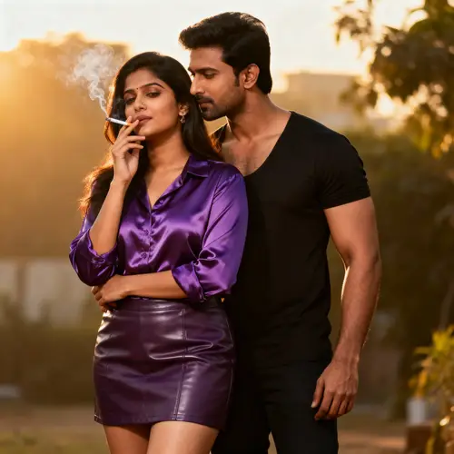 Romantic Smoking Scene: Stylish Indian Couple