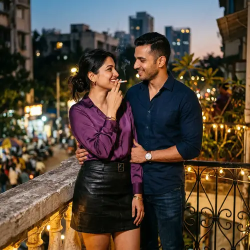 Romantic Smoking Scene: Stylish Indian Couple