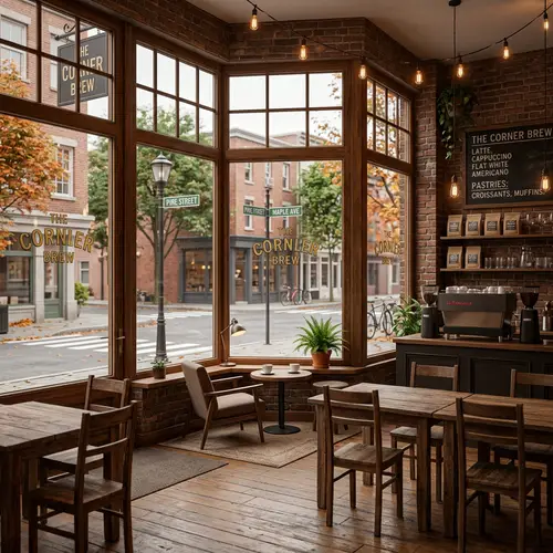 Charming Corner Coffee Shop Illustration