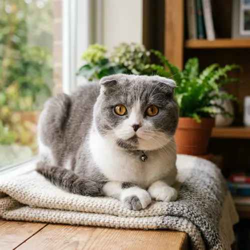 Charming Grey and White Scottish Fold Cat