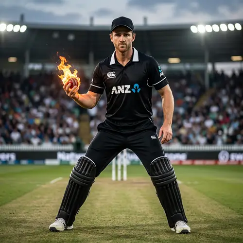 Athletic Cricket Player with Intense Look Holding Fire Ball