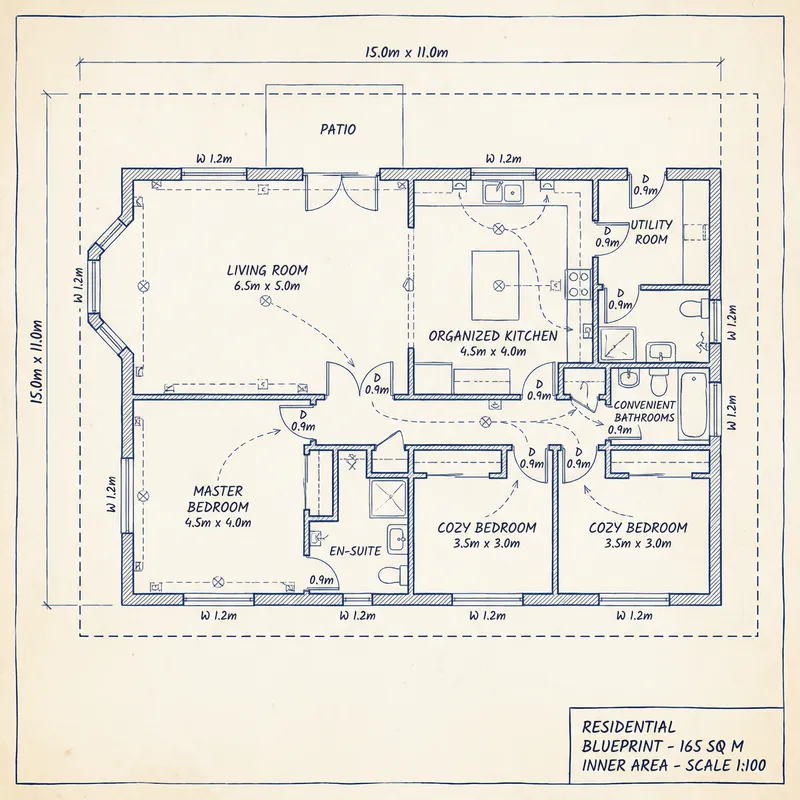 Detailed Residential House Blueprint Over 150 sqm