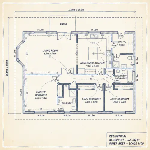 Detailed Residential House Blueprint Over 150 sqm