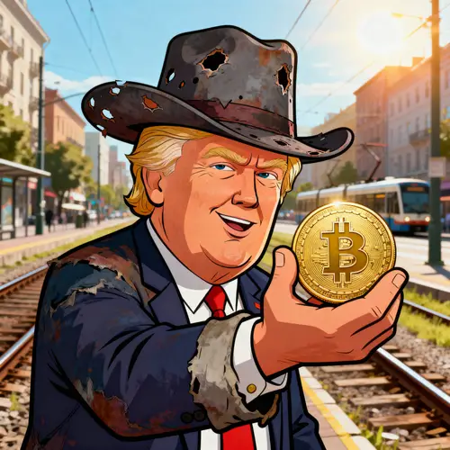 Trump Holds Bitcoin in Cartoon Style