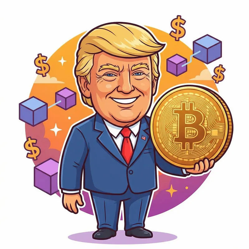 Trump Holds Bitcoin in Cartoon Style