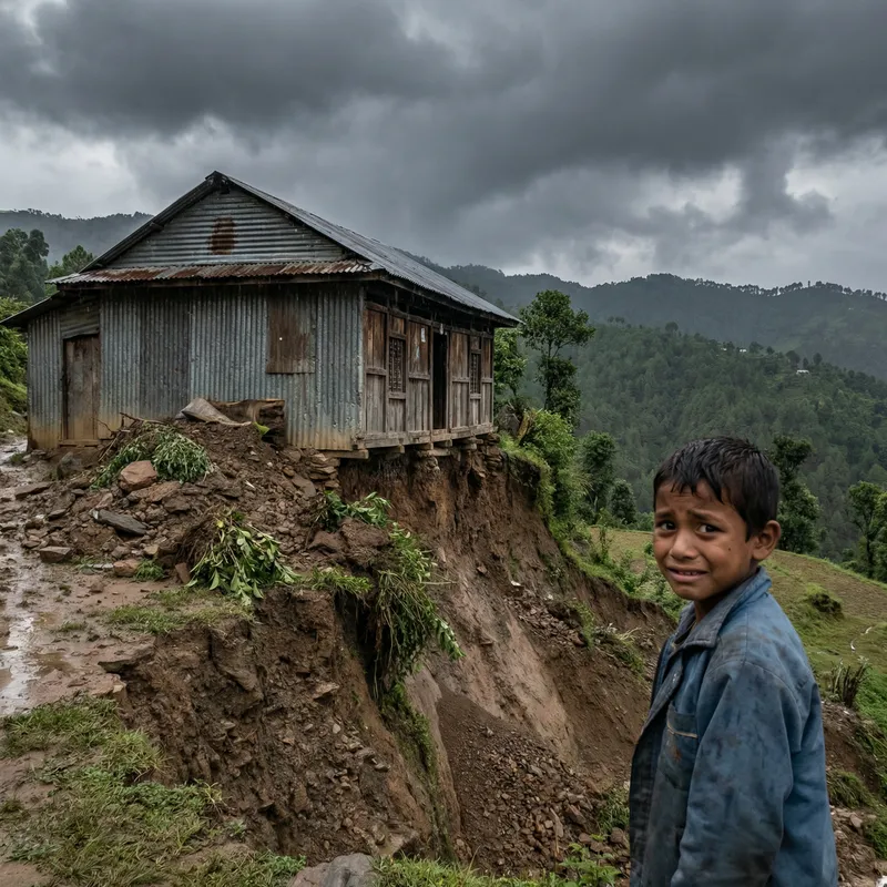Realistic House at Risk with Child | Dramatic Landslide Scene