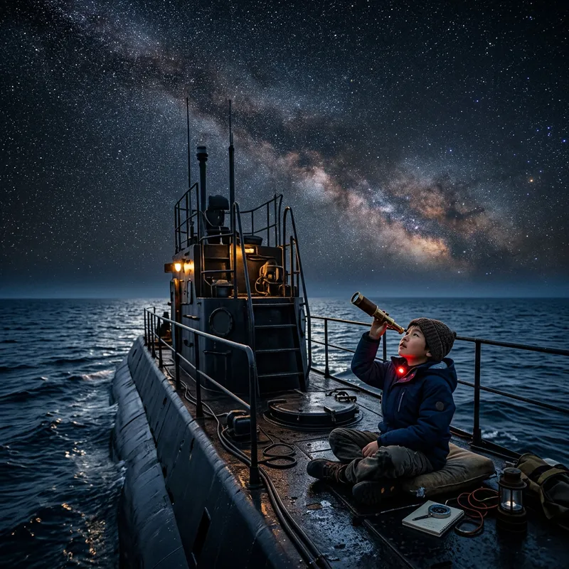 Asian Boy Exploring the Starry Night Sky