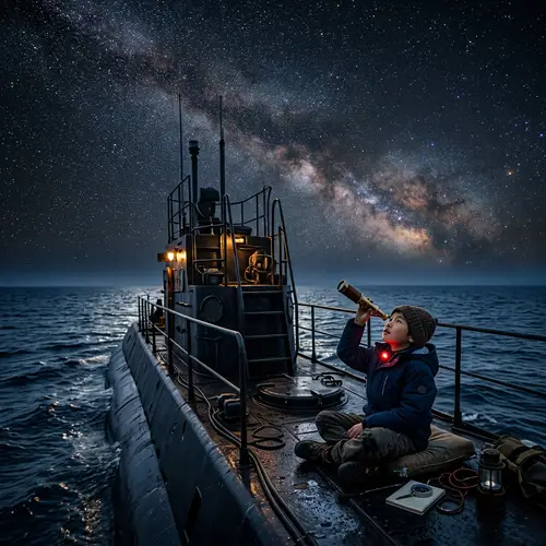 Asian Boy Exploring the Starry Night Sky