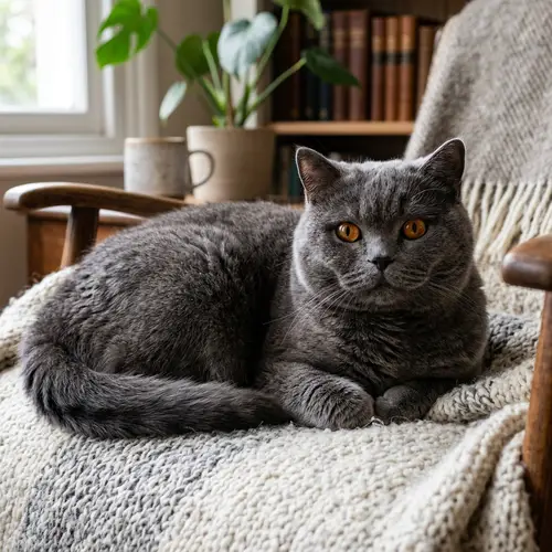 Chubby British Cat with Dark Orange Eyes