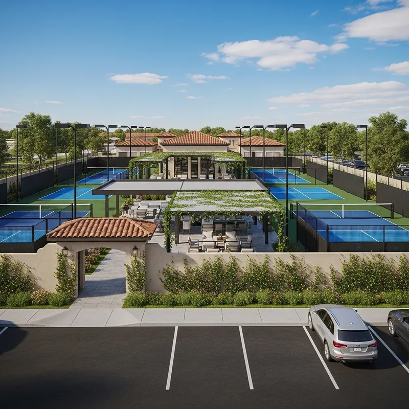 Luxurious Outdoor Pickleball Complex with Lounge