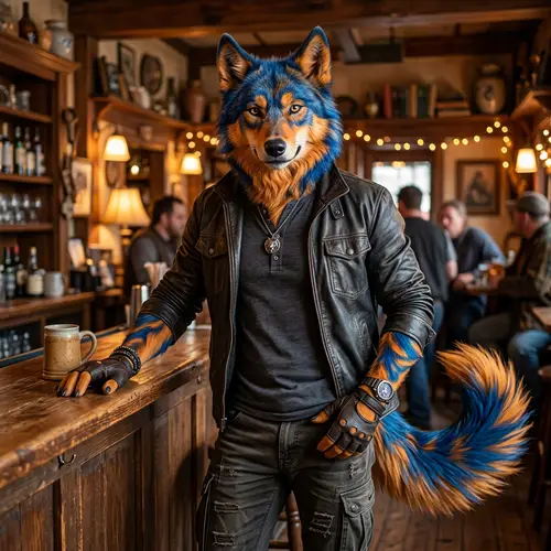 Stylish Blue and Orange Wolf with Unique Aura