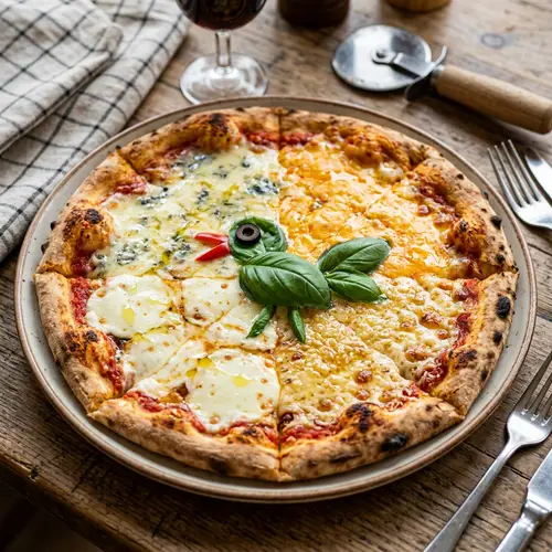 Delicious Four-Cheese Pizza with Bird Garnish