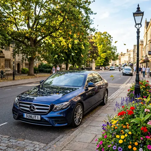 Beautiful Metallic Blue Car Parked on Sunlit Street