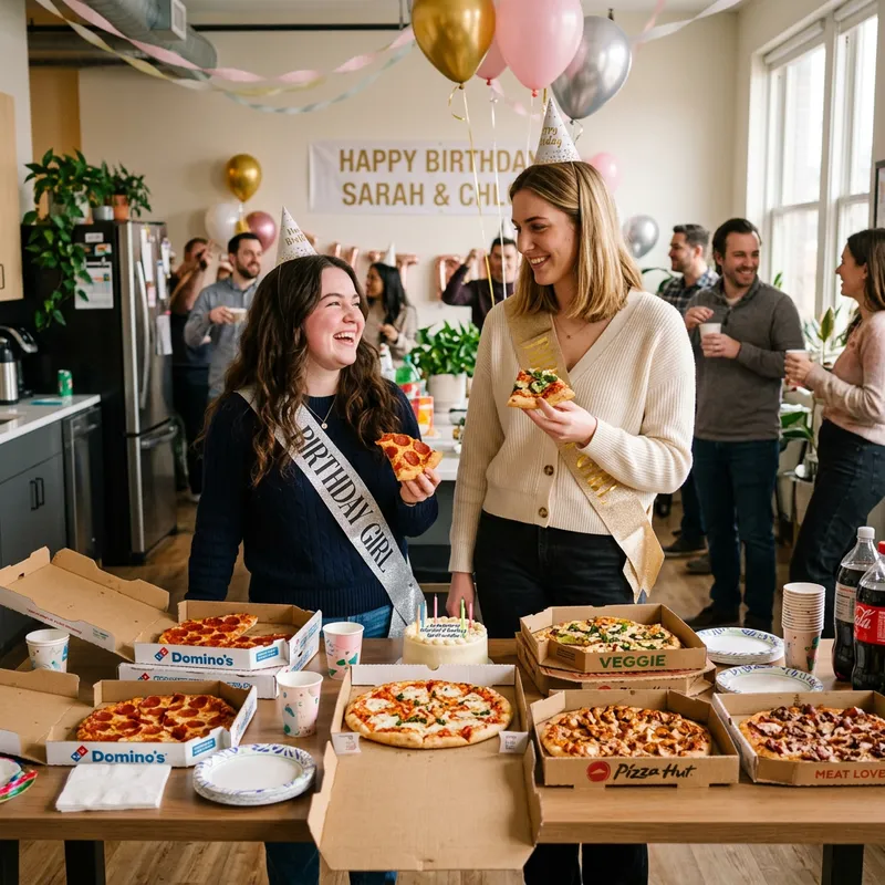 Birthday Celebration at Work with Pizza | Two Girls