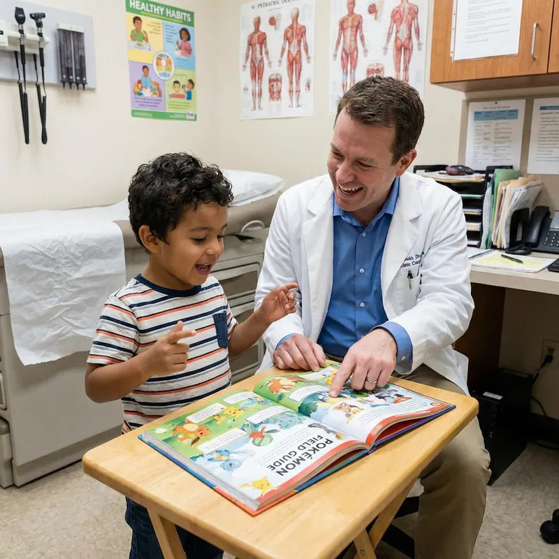 Young Child Talking to Pokémon Doctor