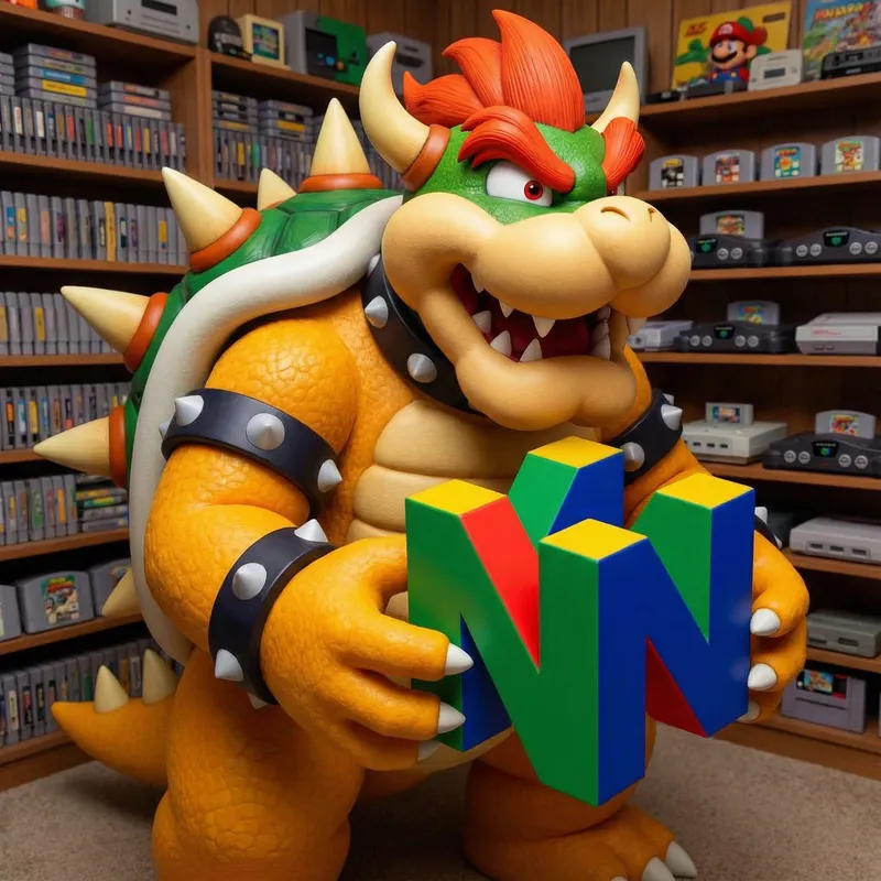 Bowser with Nintendo 64 Logo - Retro Gaming Icon