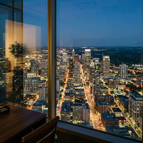 Bustling Cityscape from Skyscraper Office | Urban Panorama View