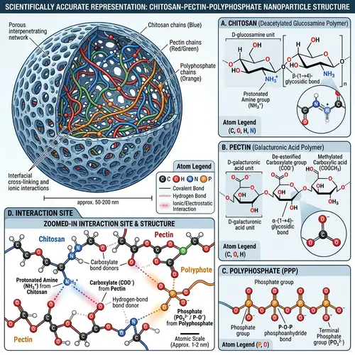 Chemical Structure of Chitosan-Pectin-Polyphosphate Nanoparticles