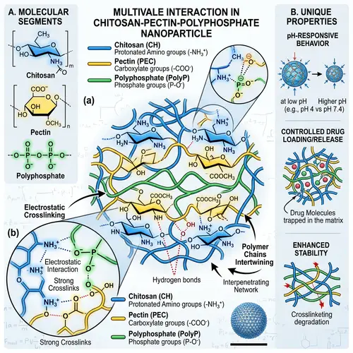 Chitosan-Pectin-Polyphosphate Nanoparticles Structure