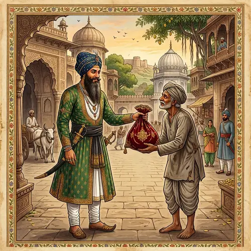 18th Century Sikh Man Offering Gold Coins