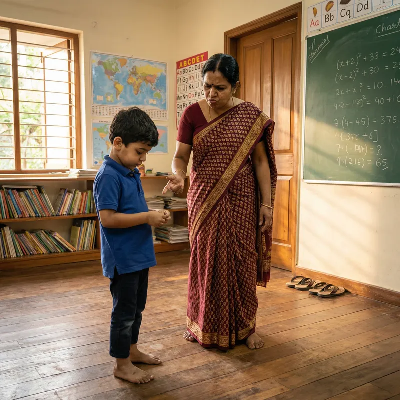 Beautiful Teacher Admonishing Student in Tradition