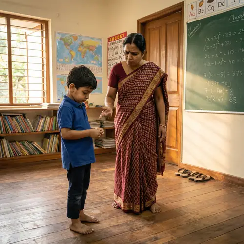 Beautiful Teacher Admonishing Student in Tradition