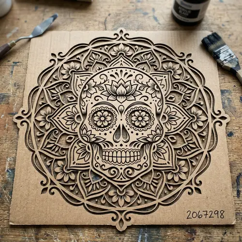 Flower Skull Mandala Stencil Art - Unique Design