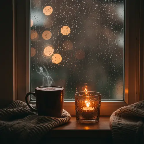 Cozy Window with Hot Chocolate & Rain View