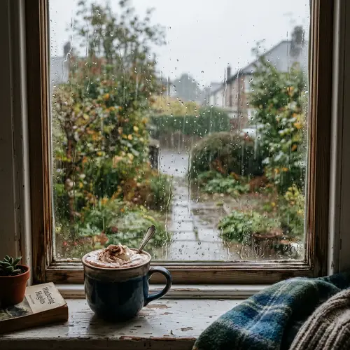 Cozy Window with Hot Chocolate & Rain View