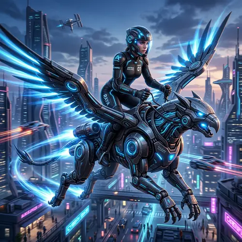 Futuristic Athlete on Black Uniformed Air Ride