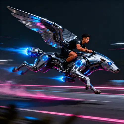 Futuristic Athlete on Black Uniformed Air Ride