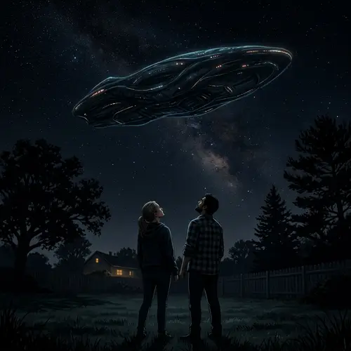 Night Sky Spaceship Mystery | Intriguing Illustration