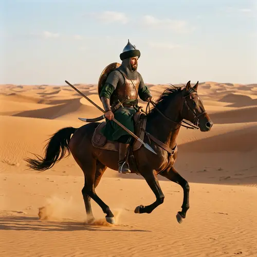 Muslim Warrior Riding Horse in Desert - Jahiliyyah & Islamic Eras
