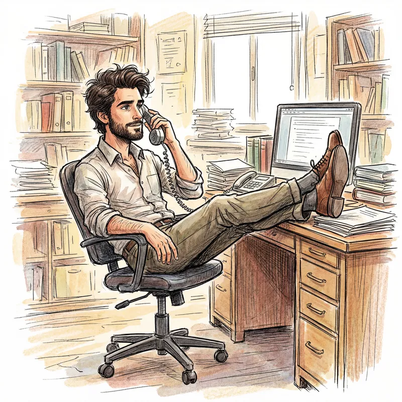 Handsome Cartoon Sketch of Man in Office