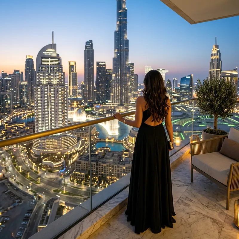 Luxurious Dubai View with Faceless Woman