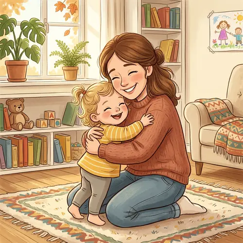Heartwarming Parent-Child Cartoon Embrace